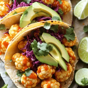 - 1 medium head of cauliflower, cut into florets - 1 cup all-purpose flour - 1 cup water - 1 teaspoon garlic powder - 1 teaspoon onion powder - 1 teaspoon smoked paprika - 1 teaspoon salt - 1/2 cup buffalo sauce Cauliflower is the star of this dish. It adds texture and absorbs flavors well. The batter, made from flour and water, gives the cauliflower a crispy coating. Garlic powder, onion powder, smoked paprika, and salt create a tasty spice mix. Finally, buffalo sauce brings the heat and zest. - 8 small corn tortillas - 1 avocado, sliced - 1/2 cup red cabbage, finely shredded - 1/4 cup fresh cilantro, chopped - Optional: Blue cheese or dairy-free cheese for topping Corn tortillas provide the perfect base for the tacos. Avocado adds creaminess, while red cabbage gives a nice crunch. Fresh cilantro brightens the dish with its herbaceous notes. If you like, you can add blue cheese or a dairy-free cheese for extra flavor. These ingredients come together to create a delicious and healthy taco experience. Enjoy the burst of flavors in each bite! First, preheat your oven to 450°F (230°C). Line a baking sheet with parchment paper. This step keeps the cauliflower from sticking. Next, grab a large bowl. In this bowl, whisk together the flour, water, garlic powder, onion powder, smoked paprika, and salt. Mix until you have a thick batter. It should not be lumpy and should coat the cauliflower well. Now it’s time to dip the cauliflower. Take each floret and dip it into the batter. Let the extra batter drip off. Place them in a single layer on the baking sheet. Bake in the oven for 20-25 minutes. The cauliflower should turn golden brown and crispy. Make sure to turn them halfway through for even cooking. Once baked, remove the cauliflower from the oven. Place it in a mixing bowl. Pour the buffalo sauce over the hot cauliflower and toss gently. Ensure each floret gets a good coating of sauce. While the cauliflower cools slightly, it’s time to warm the corn tortillas. Use a dry skillet over medium heat. Heat each tortilla for about 30 seconds on each side. They should be soft and pliable. Now, assemble your tacos! Place a generous amount of buffalo cauliflower in each tortilla. Add avocado slices, shredded red cabbage, and fresh cilantro on top. Serve your tacos with lime wedges on the side for squeezing over the top. If you like, sprinkle blue cheese or dairy-free cheese for extra flavor. To get that perfect crispy texture, follow these tips: - Baking Techniques: Preheat your oven to 450°F (230°C). Use parchment paper on your baking sheet. This helps the cauliflower brown evenly. - Batter Consistency: Make sure your batter is thick enough to coat the florets. If it’s too runny, add a bit more flour. This helps create a crunchy layer when baked. If you want to switch things up, try these ideas: - Alternative Sauces: Instead of buffalo sauce, you can use barbecue sauce or sriracha for a different kick. - Additional Spices: Add cayenne pepper for heat or cumin for earthiness. A little lemon zest can brighten the flavor, too. {{image_2}} You can easily adjust this buffalo cauliflower taco recipe. If you want a vegan dish, skip the cheese or use dairy-free cheese. For a gluten-free option, you can swap regular flour for gluten-free flour. This way, everyone can enjoy these tasty tacos. Feel free to change up the toppings too. Instead of avocado, try using guacamole for a creamier texture. You can also use radishes for a crunchy bite. Add pickled onions for a tangy twist. Each topping gives a new flavor experience. These tacos are great on their own. However, they pair well with side dishes. A fresh salad or corn on the cob complements the tacos nicely. You can also serve them with black beans or rice for a heartier meal. If you want to make it a fun meal, set up a taco bar! Offer different toppings like salsa, jalapeños, and lime wedges. Let everyone build their own tacos. This way, everyone can customize their meal and enjoy the flavors they like best. To keep your buffalo cauliflower tacos fresh, store leftovers in an airtight container. Place them in the fridge. They stay good for up to three days. When you reheat, use a skillet over medium heat. This method makes the cauliflower crispy again. You can also use an oven. Preheat it to 350°F (175°C) and heat for about 10 minutes. You can freeze the buffalo cauliflower for later use. First, allow it to cool completely. Then, place it in a freezer-safe bag or container. It can last for up to three months. When you’re ready to eat, thaw it in the fridge overnight. For reheating, bake it in the oven at 375°F (190°C) for about 15 minutes. This keeps the flavor and texture nice. Buffalo cauliflower is a fun twist on the classic buffalo chicken dish. It uses cauliflower florets instead of chicken. The cauliflower gets coated in a spicy, tangy buffalo sauce. The flavor is bold and spicy, with a hint of smokiness from the spices. You get a crispy texture from baking, which makes it satisfying. It tastes great in tacos, wraps, or even on its own as a snack. Yes, you can use frozen cauliflower for this recipe. Just make sure to thaw it first. Drain any excess water to avoid a soggy texture. This might slightly change the crispiness, but it still works well. Keep in mind that fresh cauliflower gives a better crunch. If you use frozen, adjust your cooking time so it cooks through. To adjust the spice in buffalo sauce, you can do a few simple things. If you like it milder, mix in some yogurt or sour cream. This will cool down the heat. For more spice, add a dash of cayenne pepper or hot sauce. Taste as you go. This way, you can find the perfect heat level for your tacos. This blog post shared a simple recipe for buffalo cauliflower tacos. We covered the main ingredients, step-by-step instructions, and helpful tips. You can easily customize these tacos with various toppings and sauces. Remember, you can make them vegan or gluten-free as well. Enjoy making these tasty tacos that are fun to share. With a few simple steps, you have a delicious meal. Enjoy your cooking and taste adventure!