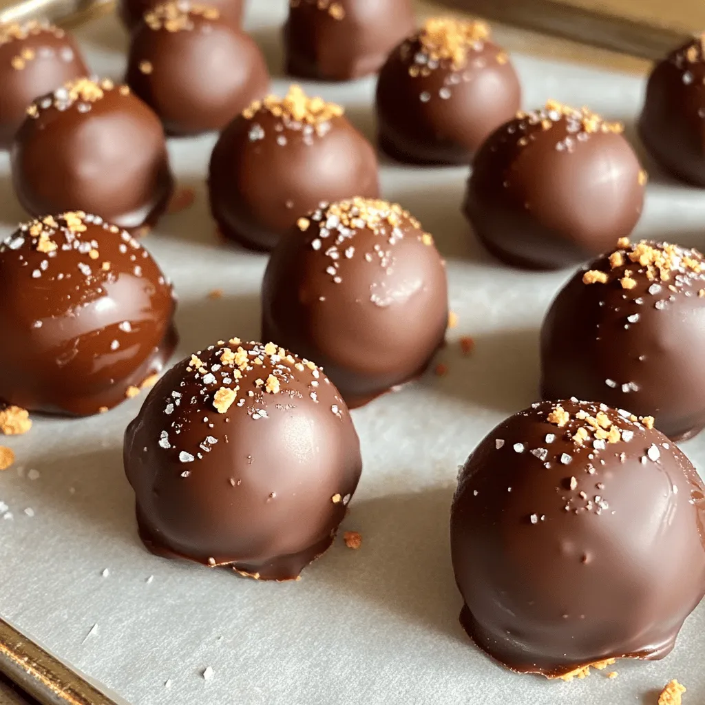 To make these truffles, gather these simple ingredients: - 1 cup creamy peanut butter - 1/2 cup powdered sugar - 1/2 cup graham cracker crumbs - 1/2 teaspoon vanilla extract - 1 cup semi-sweet chocolate chips - 1 tablespoon coconut oil (or vegetable oil) - Sea salt for sprinkling (optional) These ingredients blend together to create a rich, creamy filling and a smooth chocolate shell. This recipe contains common allergens. The main allergens are: - Peanuts (from peanut butter) - Dairy (from chocolate) - Gluten (from graham crackers) Always check labels for cross-contamination to keep everyone safe. For an extra touch, consider these garnishes: - A pinch of sea salt on top - Chopped nuts for crunch - Sprinkles for color These add flavor and visual appeal to your truffles. Enjoy getting creative with your toppings! Start by gathering your ingredients. You will need creamy peanut butter, powdered sugar, graham cracker crumbs, and vanilla extract. In a medium bowl, combine these items. Mix them well until they form a thick dough. You want everything blended nicely. This mixture is your base for the truffles. Next, use your hands to roll the mixture into small balls. Aim for about 1 inch in size. Place each ball on a baking sheet lined with parchment paper. Once you have rolled all the truffles, put the baking sheet in the freezer. Let them chill for about 30 minutes. This step helps the truffles firm up before dipping. While the truffles chill, melt your chocolate. In a microwave-safe bowl, combine semi-sweet chocolate chips and coconut oil. Heat this mix in 30-second bursts, stirring each time until smooth. Once melted, remove the truffles from the freezer. Using a fork or skewer, dip each truffle into the chocolate. Let any extra chocolate drip off. Place them back on the parchment paper. If you like, sprinkle a tiny bit of sea salt on top before the chocolate hardens. Finally, put the tray in the fridge for 10 to 15 minutes to set the chocolate. Enjoy your delicious treats! To get the right texture for your truffles, mix well. Blend the creamy peanut butter, powdered sugar, graham cracker crumbs, and vanilla extract until smooth. You want a thick dough that holds its shape. If your dough is too soft, add more graham cracker crumbs. This will help the truffles stay firm. Chocolate can seize up if it gets too hot or meets moisture. To avoid this, melt chocolate slowly. Use a microwave-safe bowl and heat in 30-second bursts. Stir after each burst. Add coconut oil to the chocolate. This makes it smooth and easier to dip. Serve these truffles chilled for the best taste. You can place them on a nice platter. Add a sprinkle of sea salt on top for a sweet and salty twist. Pair with coffee or milk for a delightful treat. These truffles are great for parties or as a gift. {{image_2}} You can amp up the taste of your truffles with spices. A dash of cinnamon adds warmth. For a fun twist, try a pinch of cayenne for heat. Nutmeg also works well, giving a cozy vibe. Mix in these spices when you blend the peanut butter and sugar. Just a little goes a long way. While semi-sweet chocolate is great, try other coatings. White chocolate offers a sweet contrast. Melt it just like the dark chocolate. You can also roll the truffles in crushed nuts. Chopped almonds or pecans add crunch and taste. For a colorful look, use sprinkles or coconut flakes instead. Want a healthier version? Substitute powdered sugar with a natural sweetener. Try erythritol or stevia to cut sugar. You can even use almond flour instead of graham cracker crumbs. This swap gives a nutty flavor and fewer carbs. These changes keep the truffles tasty and guilt-free. To store leftover truffles, place them in an airtight container. Keep the container in the fridge. This helps keep the truffles fresh and firm. Make sure they are not touching to avoid sticking together. They can last for up to a week in the fridge. If you want to save truffles for longer, freezing is a great option. First, let the truffles cool completely. Then, place them on a baking sheet in a single layer. Freeze them for about an hour. Once frozen, transfer them to a freezer-safe bag or container. Label the bag with the date. They can stay fresh for about three months. When you want to enjoy them, simply thaw in the fridge overnight. Chocolate dipped peanut butter truffles can last quite a while. In the fridge, they stay fresh for about one week. If you freeze them, they can last for three months. Just remember, the sooner you eat them, the tastier they will be! Yes, you can make these truffles ahead of time. Once you dip them in chocolate, store them in an airtight container. They stay fresh in the fridge for up to a week. If you want to keep them longer, freeze the truffles. This allows you to enjoy them later without losing taste or texture. If you need a substitute for peanut butter, try almond butter or sun butter. Both options work well in this recipe. They offer similar creaminess and flavor. You can also use cashew butter if you like a milder taste. Just make sure the substitute is smooth and creamy for the best results. To make these truffles vegan, use a plant-based chocolate. Dark chocolate is often dairy-free. Check the label to ensure it's vegan. You can also replace the coconut oil with a vegan butter if you prefer. This keeps the truffles creamy and delicious without any animal products. Absolutely! You can use milk chocolate or dark chocolate for dipping. Each type adds a different flavor. If you want something sweeter, milk chocolate is great. For a rich taste, choose dark chocolate. You can even use white chocolate if you like that flavor, just remember to adjust the sweetness. In this article, we explored making delicious peanut butter truffles. We covered the key ingredients, including allergens and optional toppings. The step-by-step guide detailed how to prepare, roll, and dip your truffles. You learned helpful tips for perfect texture and serving ideas. We also discussed flavor variations and how to store leftovers. Creating these treats is simple and fun. With a little practice, you'll impress everyone with your skills. Enjoy sharing these tasty truffles with family and friends!