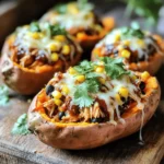 - 4 medium sweet potatoes - 2 cups cooked shredded chicken - 1 cup BBQ sauce Sweet potatoes are your base. They add sweetness and fiber. Shredded chicken gives protein and heartiness. The BBQ sauce brings bold flavor and moisture. - 1 cup corn (fresh, canned, or frozen) - 1/2 cup black beans, rinsed and drained - 1/2 cup red onion, diced Corn adds a nice crunch. Black beans boost protein and fiber. Red onion offers a sharp taste and color. - 1 cup shredded cheese (cheddar or Monterey Jack) - Fresh cilantro or parsley for garnish Shredded cheese melts into gooey goodness. Fresh herbs brighten up the dish, adding color and freshness. - Preheating the oven: Start by setting your oven to 400°F (200°C). This ensures it is hot when the sweet potatoes go in. - Preparing sweet potatoes: Wash four medium sweet potatoes well. Use a fork to pierce each potato several times. This helps them cook through. Rub each potato with olive oil and sprinkle with salt. This adds flavor and helps the skin crisp up. - Baking the sweet potatoes: Place the prepared sweet potatoes on a baking sheet. Bake them for 45-60 minutes. They are done when a fork slides in easily. - Mixing the filling: While the sweet potatoes bake, grab a medium bowl. Combine 2 cups of cooked, shredded chicken with 1 cup of your favorite BBQ sauce. Add 1 cup of corn, 1/2 cup of rinsed black beans, and 1/2 cup of diced red onion. Mix everything well so each bite is full of flavor. - Filling the sweet potatoes: When the sweet potatoes are tender, take them out. Let them cool for a few minutes. Then, slice each potato lengthwise to make a pocket. Use a fork to fluff the insides gently. Fill each potato with the BBQ chicken mixture. - Baking with cheese: Top each stuffed potato with 1 cup of shredded cheese. Cheddar or Monterey Jack works great. Return them to the oven for an extra 10-15 minutes. Bake until the cheese is melted and bubbly, making it irresistible. When picking sweet potatoes, size matters. Choose medium-sized ones for even cooking. Larger potatoes can take longer, while smaller ones might dry out. Look for smooth skin, free from blemishes. A firm texture indicates freshness. If you gently squeeze and they feel hard, that's a good sign. The right BBQ sauce can make a big difference. Look for one that balances sweetness and tang. If you want more depth, try adding a splash of vinegar or a pinch of smoked paprika. Mixing in some fresh herbs, like cilantro or parsley, can brighten the flavor too. For a great melt, cheddar or Monterey Jack works best. They add creaminess and flavor. When adding cheese, about a cup per potato is perfect. Don't skimp; you want that gooey goodness! If you like a bit of kick, try pepper jack cheese for a spicy twist. {{image_2}} You can change the protein in this dish. Pulled pork or beef works well. Just cook them until tender and shred them. Mix with BBQ sauce for a tasty filling. For a vegetarian option, use beans or lentils. They offer great texture and flavor. Try using jackfruit for a unique twist. It’s a great meat substitute with a nice bite. Adding spices can really boost the taste. Try smoked paprika for a nice smoky flavor. Cumin adds warmth and depth. You can also mix in garlic powder or onion powder for extra flavor. Don’t forget about sauces! You can swap BBQ sauce for teriyaki or hot sauce. This keeps the dish fresh and exciting. Cheese makes everything better! Try using gouda or pepper jack cheese for a kick. You can also mix in some cream cheese for a rich topping. Fresh herbs like cilantro or parsley brighten up the dish. You can also sprinkle green onions for a fresh crunch. For a bit of zest, add a squeeze of lime juice right before serving. Store any leftovers in airtight containers. This keeps the flavors fresh and safe. I recommend using glass containers for easy reheating. Let the stuffed sweet potatoes cool before sealing them. You can refrigerate them for up to three days. You can reheat your stuffed sweet potatoes in two ways: the microwave or the oven. The microwave is quick. Place the potato on a plate and heat for about one to two minutes. The oven takes longer but keeps the texture nice. Preheat the oven to 350°F. Place the potato on a baking sheet and heat for 10-15 minutes. This method helps the cheese stay melty and the potato warm. To freeze your stuffed sweet potatoes, wrap each one in foil or plastic wrap. Place them in a freezer-safe bag. They can last up to three months. When ready to eat, thaw them overnight in the fridge. Reheat them using the oven method for the best taste and texture. This way, you enjoy a warm meal without losing flavor. Yes, you can use regular potatoes. However, sweet potatoes add a unique flavor. They also offer more nutrients and a hint of sweetness. This makes them a great base for BBQ chicken. To check if sweet potatoes are done, pierce them with a fork. If it goes in easily, they are ready. This usually takes about 45 to 60 minutes in the oven. Yes, this recipe is great for meal prep. You can make a batch and store it in the fridge. Just reheat when you’re ready to eat. Absolutely! You can prepare the filling and bake the sweet potatoes in advance. Store them in the fridge until you are ready to finish baking with cheese. You can serve these stuffed sweet potatoes with a fresh salad or coleslaw. Grilled veggies also pair well. They add crunch and balance to the meal. BBQ chicken stuffed sweet potatoes are a tasty and easy meal. We covered the main ingredients, including sweet potatoes, shredded chicken, and BBQ sauce. You learned how to prepare, cook, and add toppings for flavor. We explored tips for selecting fresh sweet potatoes and enhancing your BBQ filling. Try the variations for different proteins and flavors. Don’t forget how to store leftovers safely. With this recipe, you can feel confident creating a delicious dish. Enjoy making BBQ chicken stuffed sweet potatoes for your next meal!